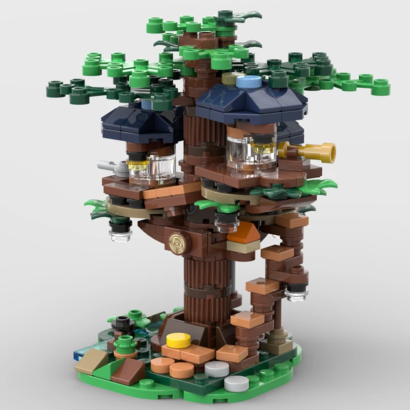 MOC Creativo Foresta Treehouse Building Blocks Set Autunno e Inverno Architettura Mini Casa sull'albero Modello Giocattoli per bambini Regalo di compleanno