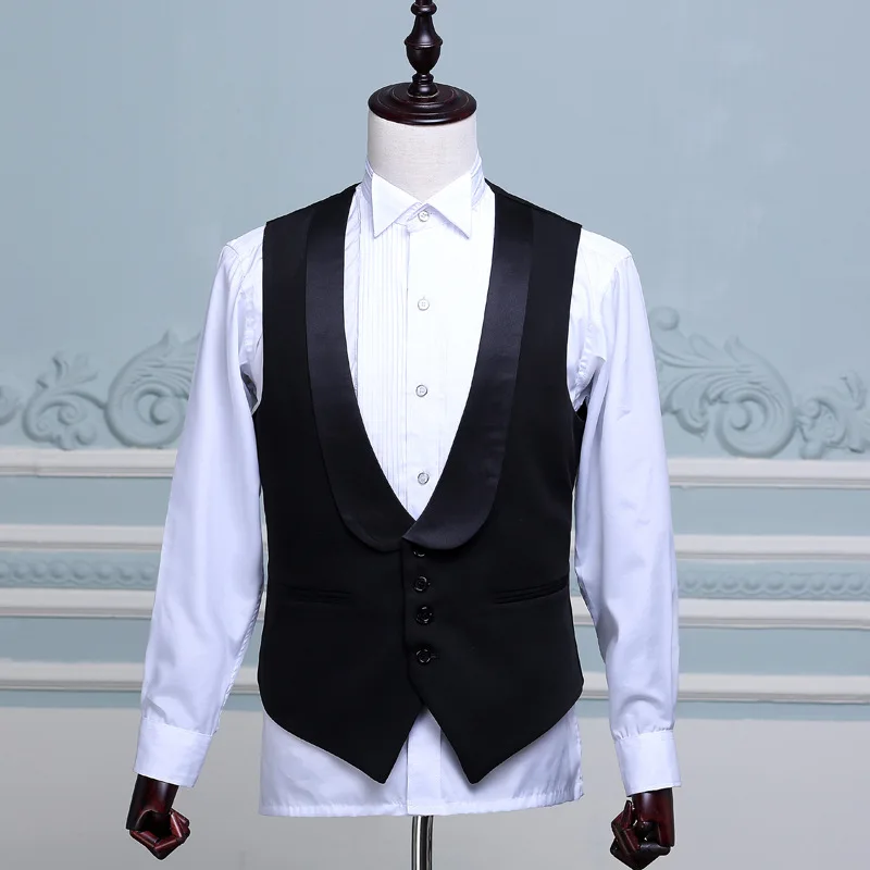 Fashion Shawl Lapel Vest for Wedding Tuxedo Suits Men\'s White Black One Piece Formal Waistcoat Party Stage Performance Suit Vest