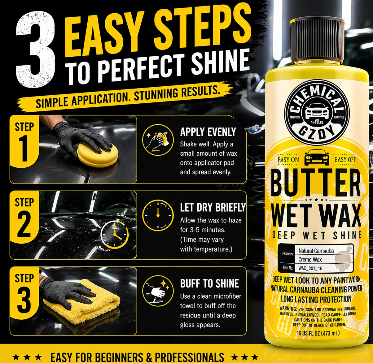 Butter Wet Wax for Cars – Quality Carnauba Cream Wax, Deep Wet Shine, Long-Lasting Protection, Easy On & Off, 16oz