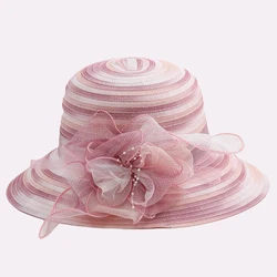 Sun hat for women Summer Colorful Stripe Organza beach hat  Female Sunscreen Fisherman Hat Flower Sunscreen Hat sombreros