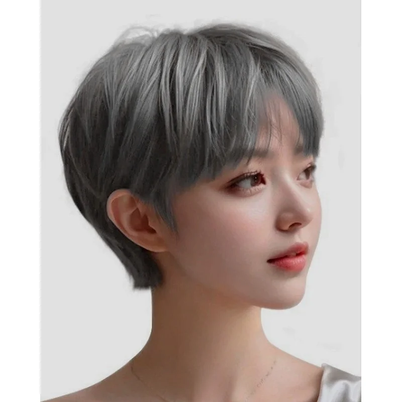 New Fashion Women's Short Natural Dark Gray Straight Wigs 6 Inch