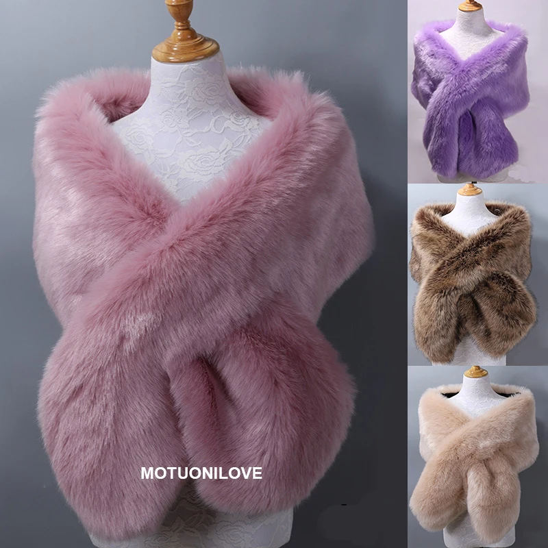 

Luxurious Women Long Faux Fur Shawl Bridal Stole Cover Up Winter Super Soft Bolero Scarf Cape for Evening Wedding Party Coat