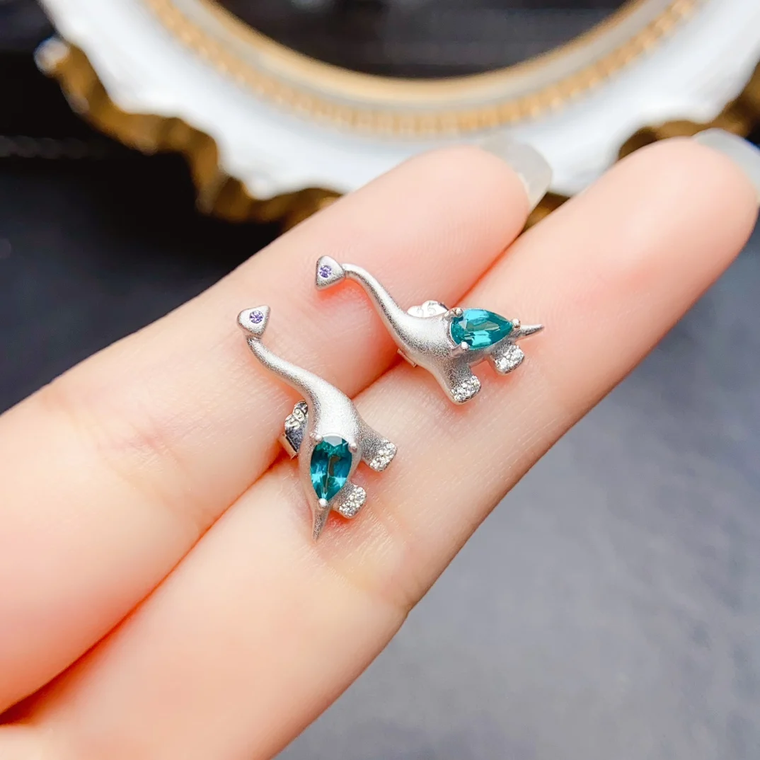 FS 3*5mm Natural Green Topaz S925 Sterling Silver Ddinosaur Earrings for Women Fine Charm Weddings Jewelry Certificate MeiBaPJ