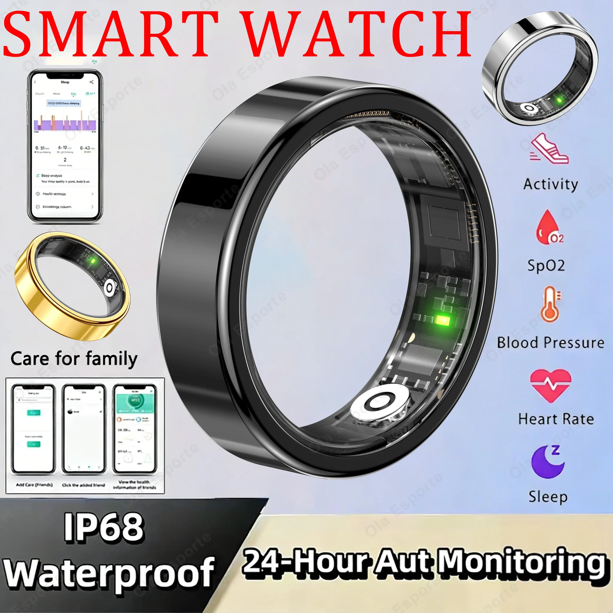 

New Blood Pressure Sleep Health Monitor Smart Ring Sport Remote Camera smartring IP68 Waterproof Care for family Rings Men Women