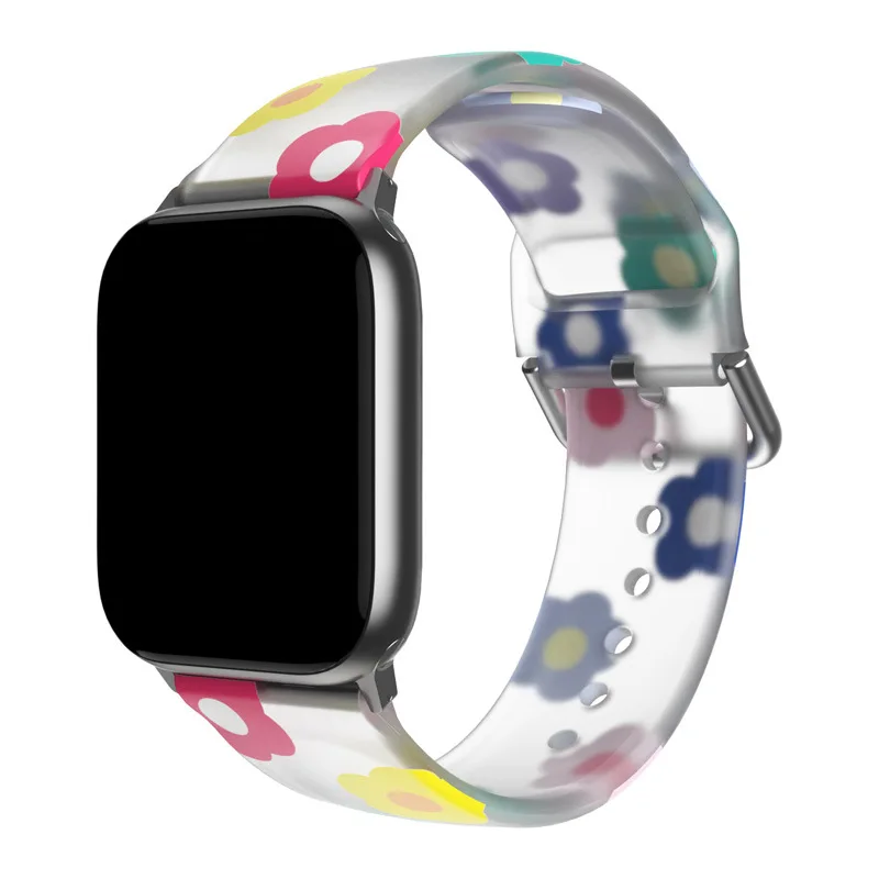 Printed Silicone Strap For Apple Watch Band 40mm 44 45 49 38 41 46 42mm Transparent Floral Bracelet iWatch 12 11 10 9 8 7 6 5 SE - view 3