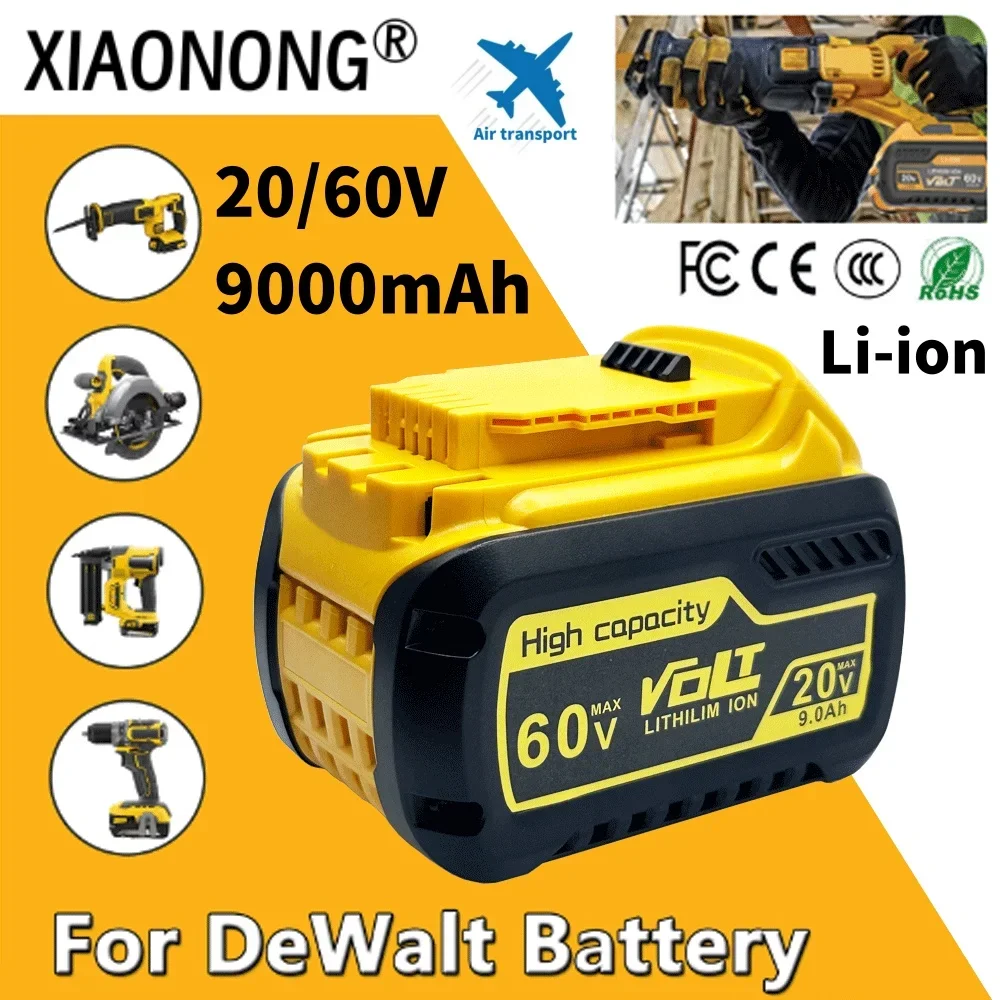 for Dewalt 60V 20V 9000mAh Battery Replacement Battery Tools Power Drill Battery Dcb606 Dcb612 Dcb609 Dcb20 With charger