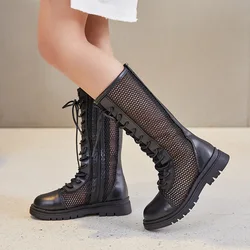 Girls Boots Autumn New Princess High Top Sandals Fashion Mesh Breathable Long Boots Kids Shoes Mid-Calf Cool Boots Zapatos Niña