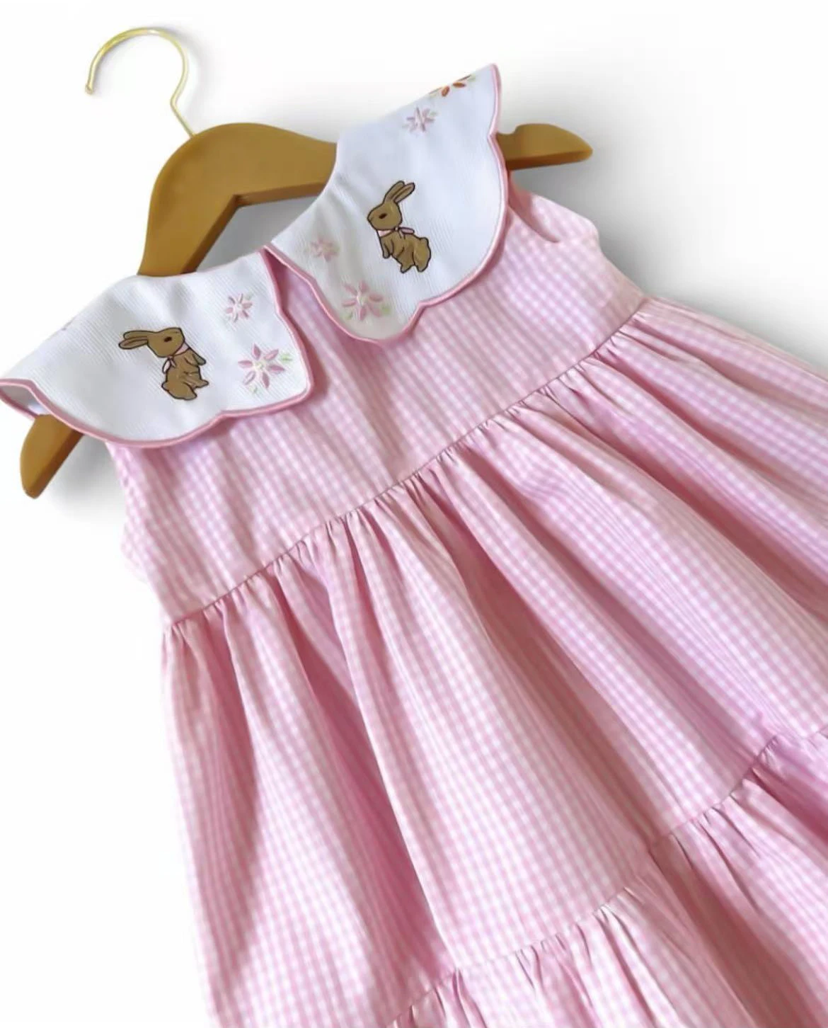 0-12Y Baby Girl Summer Rabbit  Embroidery Vintage Princess Pink Plaid Dress for Birthday Photography Holiday Eid  B531