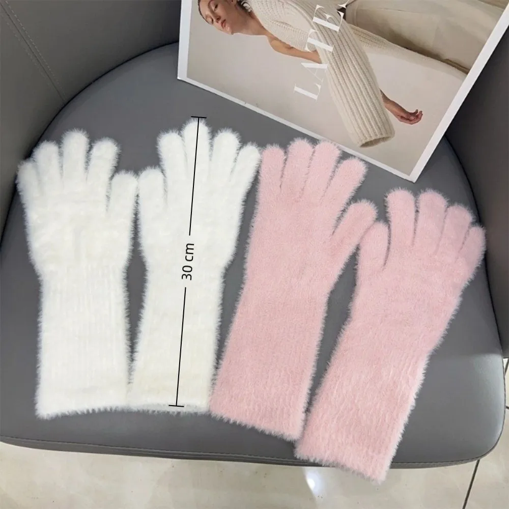 かわいいタッチスクリーン編み手袋厚く暖かい弾性ソフトぬいぐるみ手袋すべての指ニットミトン秋冬用