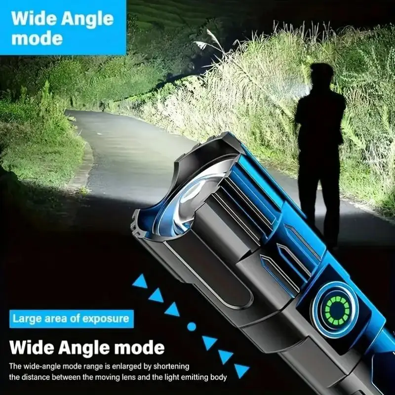 Portable led strong light flashlight, USB rechargeable telescopic zoom torch, multi-functional outdoor lamp outdoor camping