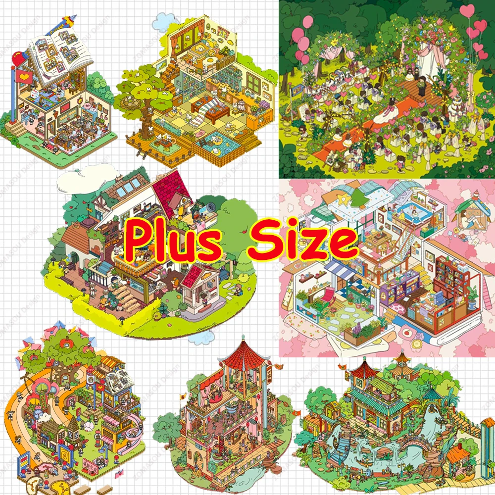 

New!Plus Size 3d Landscape DIY Stickers Scene Cabin Sticker Romantic Wedding Stacking Kid Child Adult Festival Gift