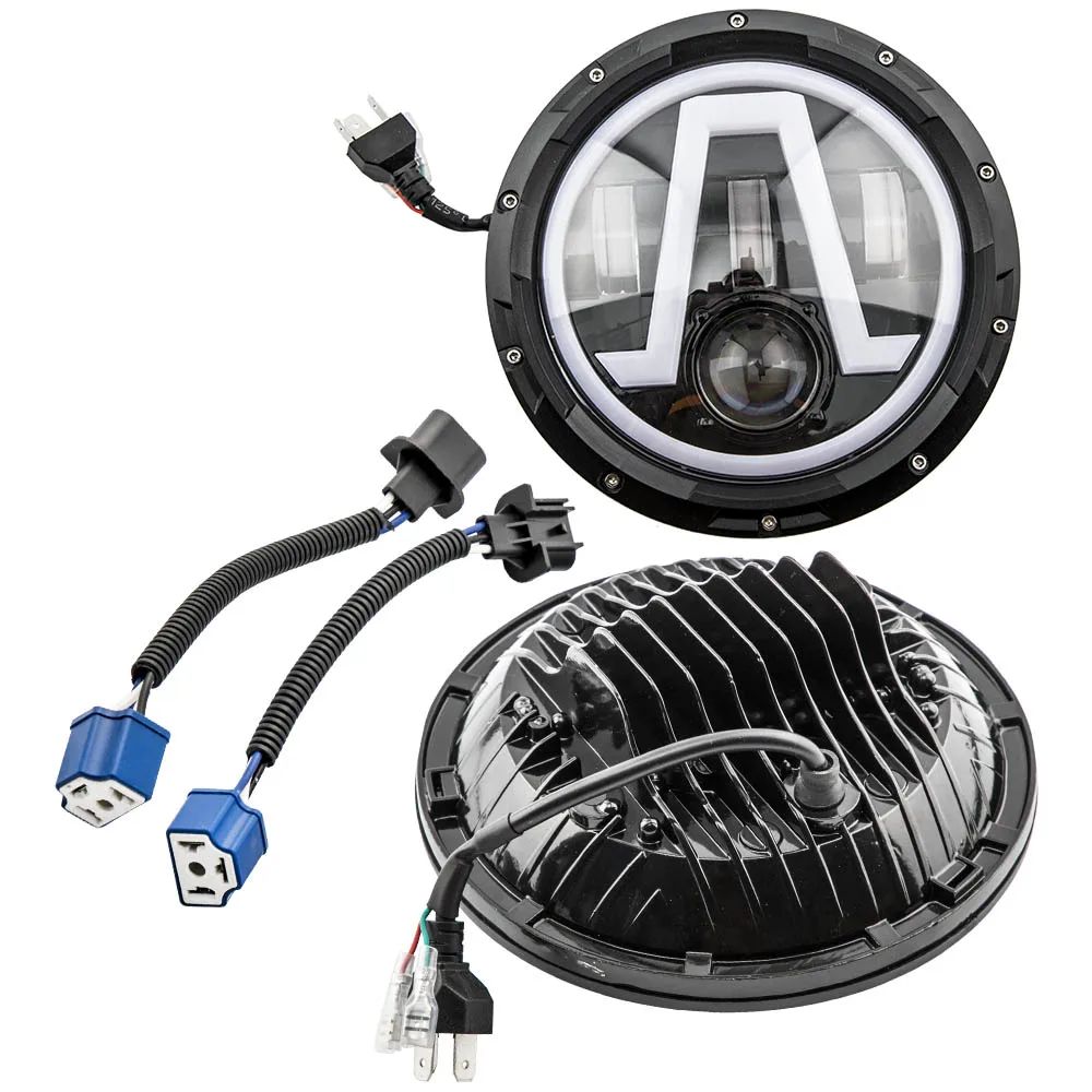 2 Pieces 7inch Round LED Headlight For Hummer H1 H2 For Jeep 1997-2006 Black 2 Pack 7'' LED Headlight Lamp Angle Eyes Lamp