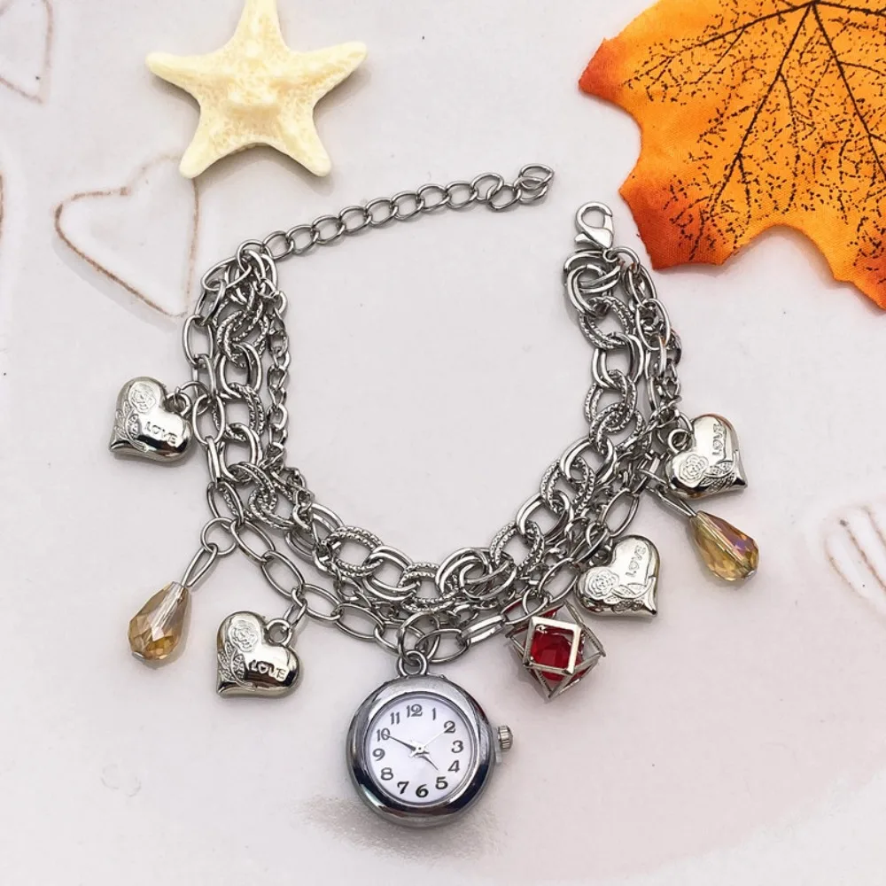 Exquisite Adjustable Bracelet Watch Star Heart with Pendant Quartz Watch Alloy Ladies Wristwatch for Women Girls