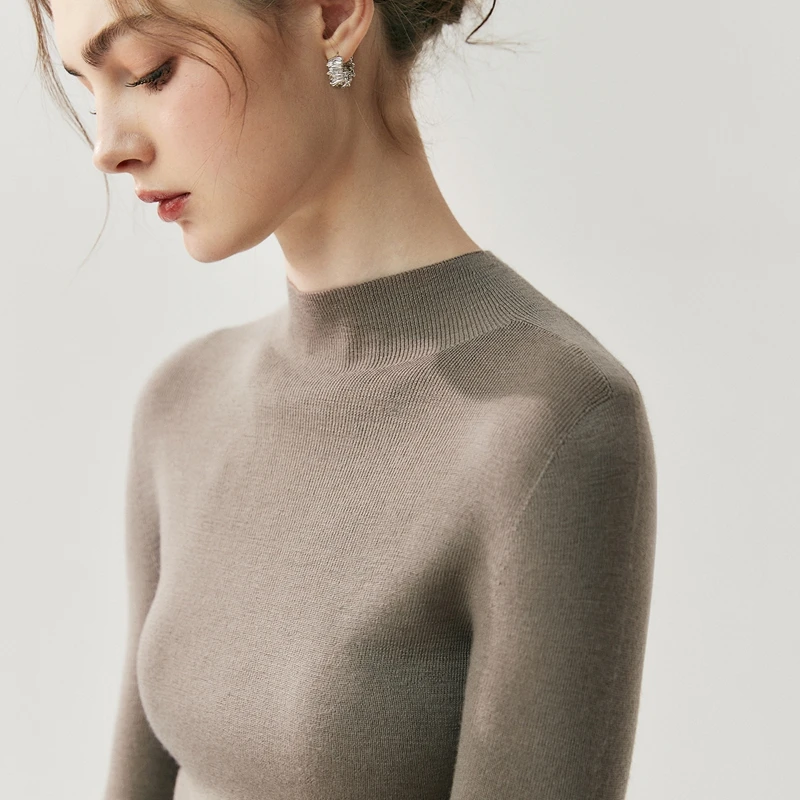 

CHICUU Women 100% Wool Sweater Machine Washable Mock Neck Pullover 18-Thread Worsted Cashmere Knitwear Autumn Winter Clothes