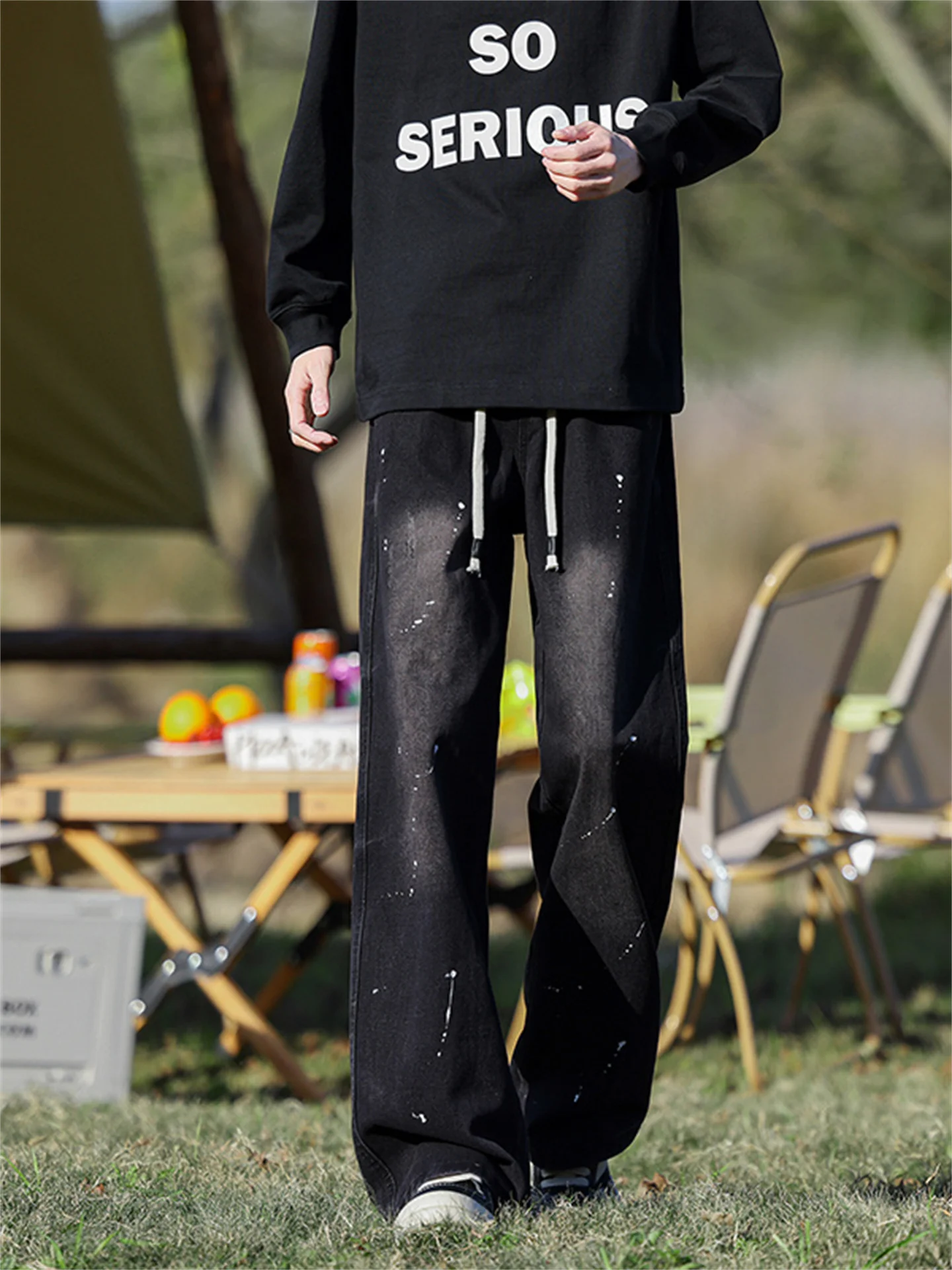 

Bla Splaed Ink Jeans Men's Loose Wide Leg Pants High Street Sle American Casual Retro Straight Leg Long Trousers