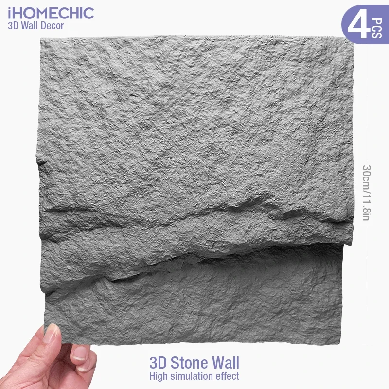 4pcs 30cm high simulation stone 3D wall sticker stone pattern wallpaper covering living room Stone brick 3D wall panel mold tile