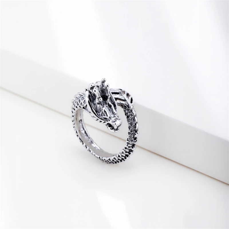 Sole Memory Retro Domineering Dragon Men Thai Silver Personality Silver Color Female Resizable Opening Rings SRI515