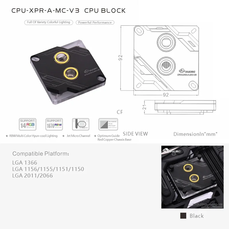 Imagem -02 - Bykski-bloco de Água Cpu para Intel Cooler Cpu 12v 5v Sync Cpu-xpr-a-mc-v3 Lga 1700 1200 1150 1151 1155 2011 66 Tech Estilo