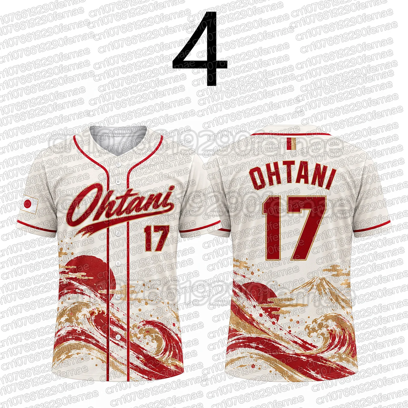 2026 Shohei Ohtani No.17 Baseball Jersey Kids Japan Red White Gold Short Sleeve Button Down Sports T-Shirt Casual Athletic Top 3