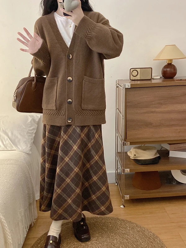 

plus Size 300 Pou Women's Woolen Pleated Skirt High Waist A-Line Loose Fit Autumn Winter plus Size Faion Skirts