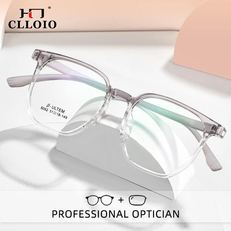

CLLOIO New Fashion Reading Glasses Anti Blue Light Transparent TR90 Square Frame Myopia Glasses Progressive Prescription Eyewear
