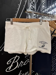 Letter Print Drawstring Sweatshort Women Summer Cotton High Waist Loose Straight Short Pant Streetwear Vintage Casual Shorts Y2k