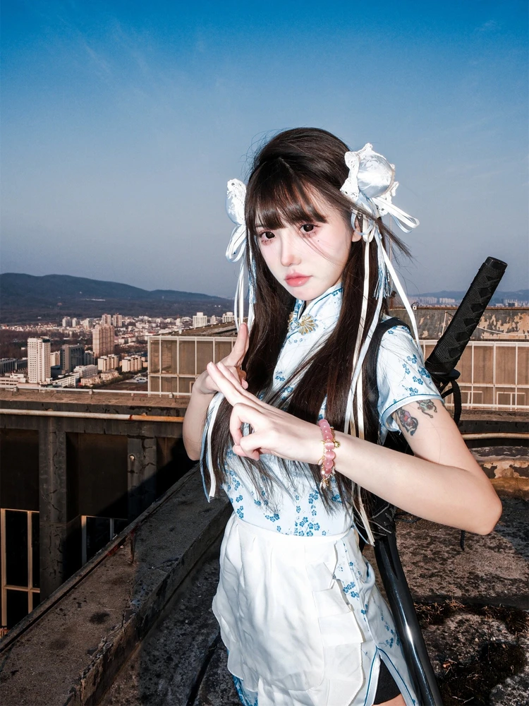 فستان تشيونغسام جديد بالطراز الصيني، زي تنكري للهالوين وعيد الميلاد، تنورة خادمة ناعمة للفتيات، تشيونغسام قصير للارتداء اليومي #5