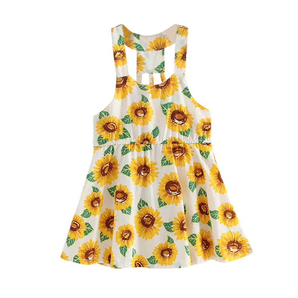 Sunflower Print Dresses Infant Baby Girls Sunflower Print Sleeveless Backless Floral Dress Outfits Toddler Girl Summer Outfits