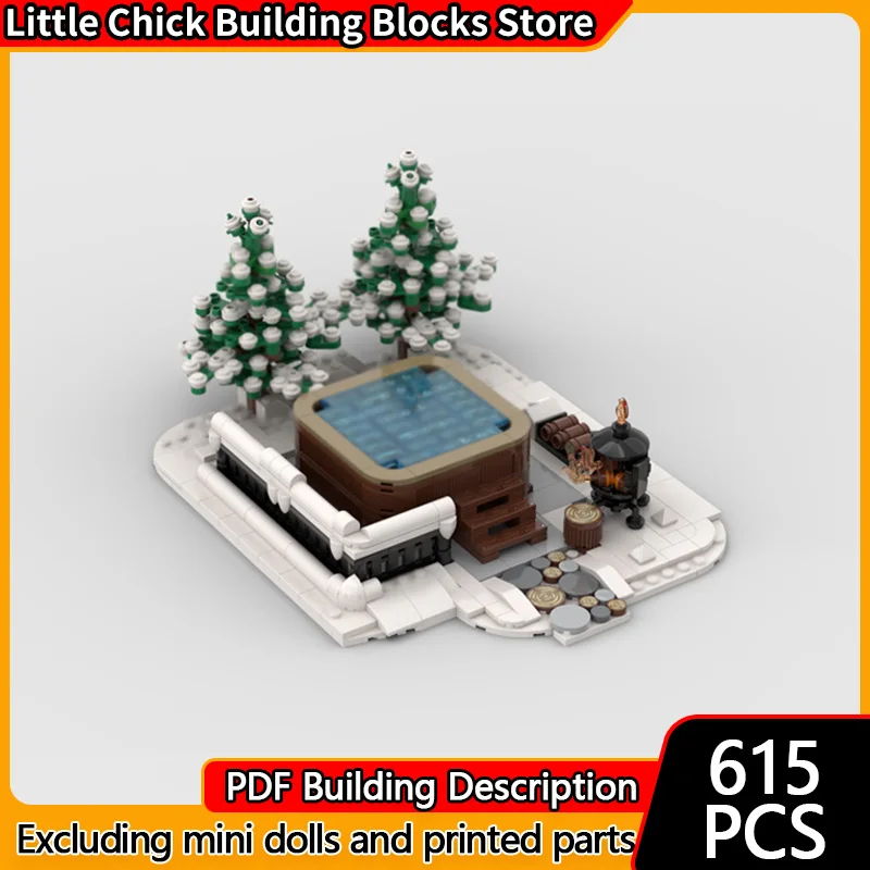

City Street View Model MOC Building Bricks Winter Village Hot Tub Scenes Modular Technology Gifts Holiday Assemble Children Toys