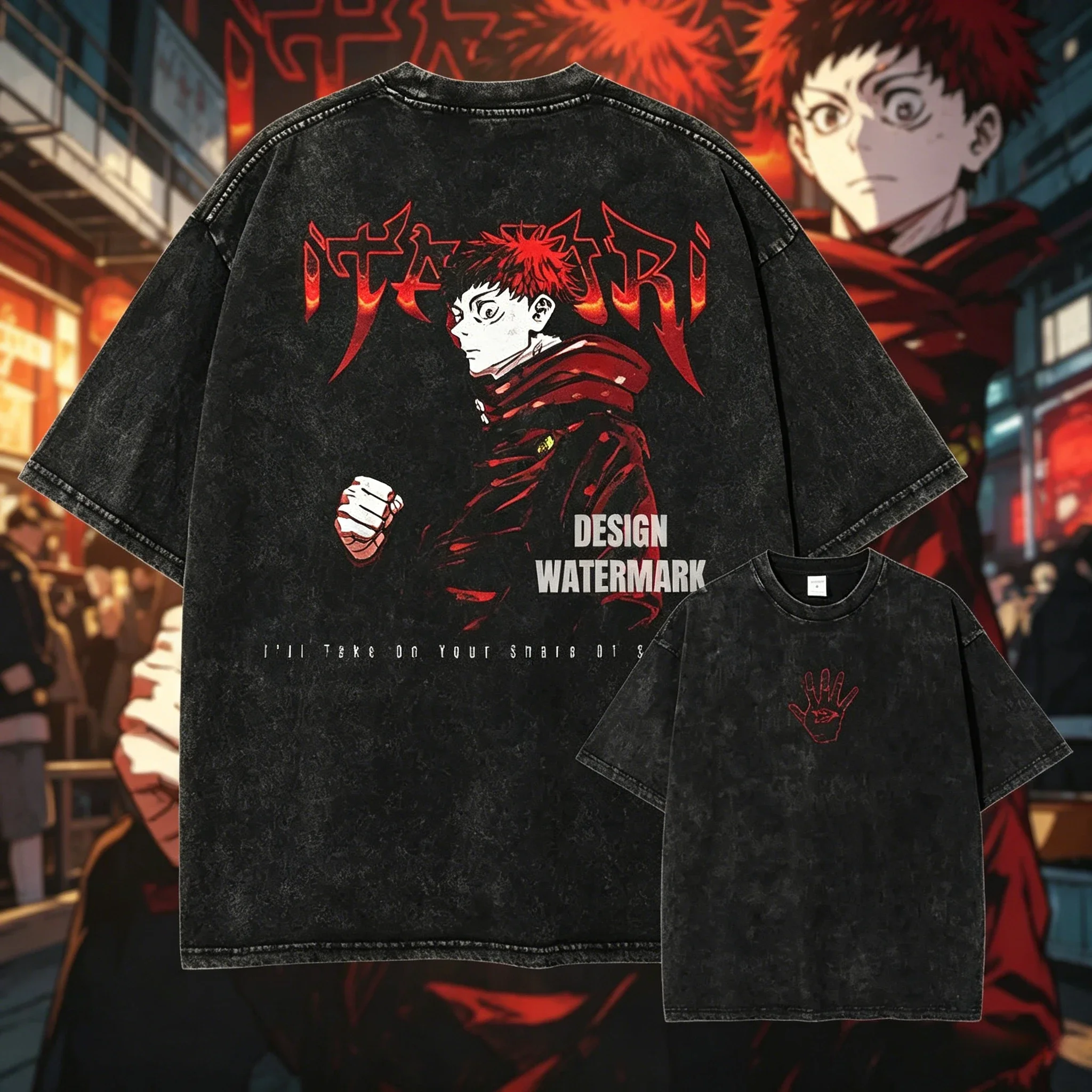 2026 Sommer Anime J-Jujutsu K-Kaisen T-Shirts Vintage Washed Itadori Yuuji T-Shirt Kurzarm Fushiguro Toji Gojo Saturo Choso