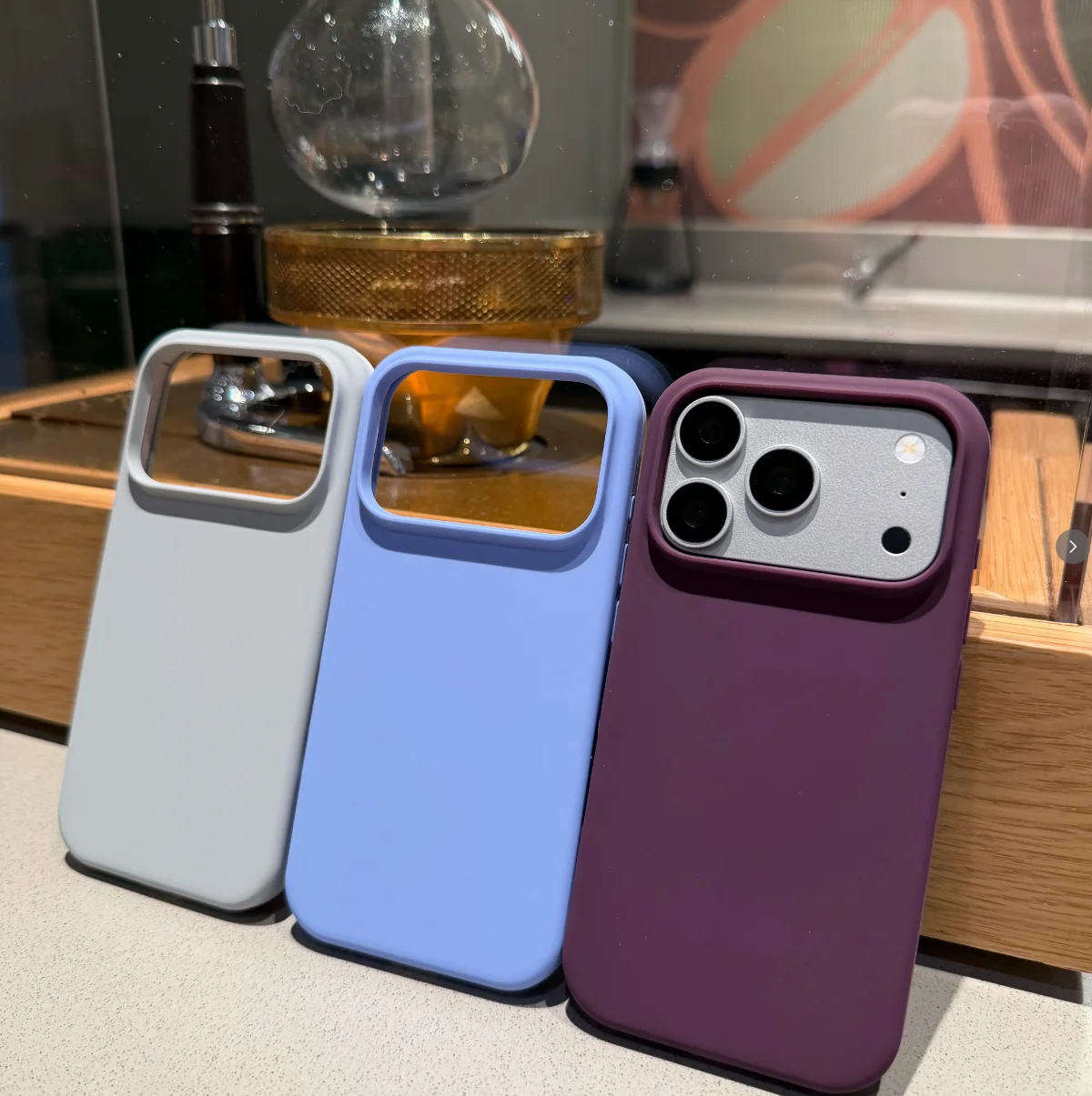 Coque de téléphone en silicone liquide avec bouton de caméra AI, motif cerise foncée, pour iPhone 18 17 16 15 Pro Max, coque arrière souple antichoc