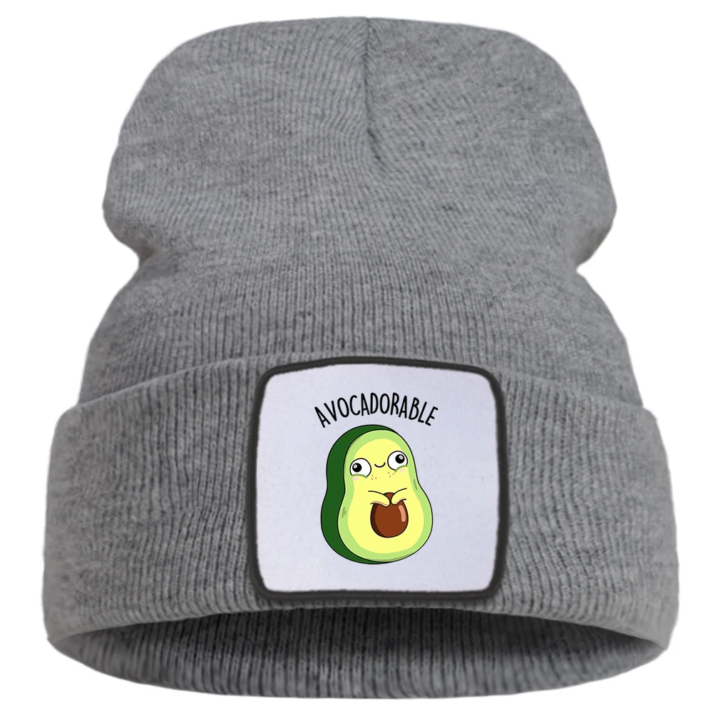 Funny Avocado Cartoon Printing New Hat Winter Women Keep Warm Hip Hop Men Knitted Hats Solid Color Simple Beanies For Women