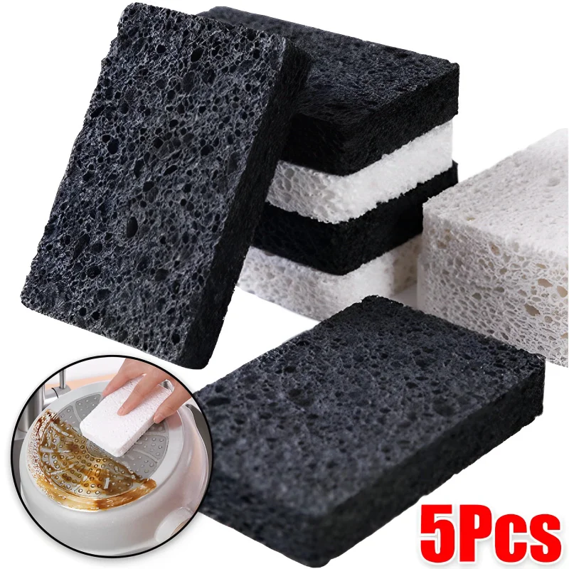 Kitchen Dishwashing Cleaning Sponge Strong Sponge Eraser Wood Pulp Scouring Pad Removing Rust Wiping Rags Descaling Clean Rub