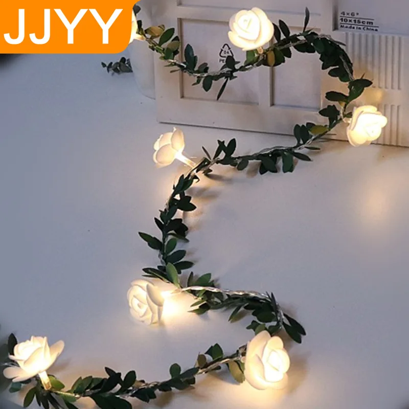 

1.5M 3M 6M LED Rose Christmas Lantern Fairy Lights Green Leaf Vine Party Decor Home Lighting