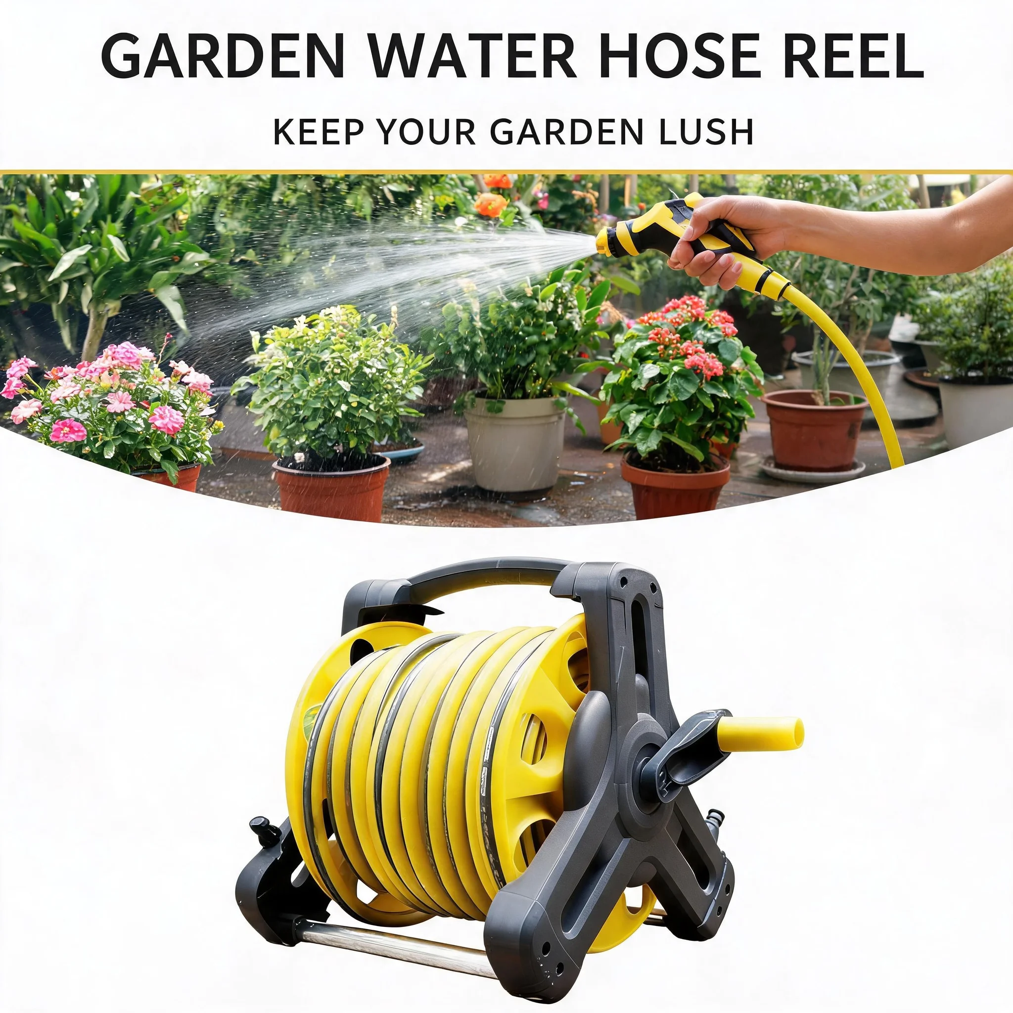 Portable Garden Water Hose Reel with HighPressure Nozzle Water Gun for Household Car Washing Yard Lawn Plant Watering Supplies
