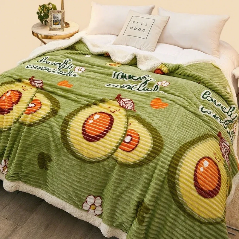 Coral Fleece and Lamb Wool Double Layer Blankets and Throws Office Nap Throw Double King Size Thicken Soft Smooth Plush Blanket