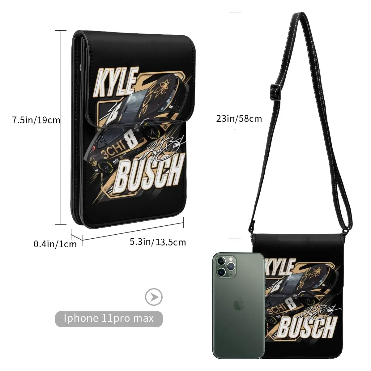 Kyle Busch 8 portefeuille à bandoulière sac pour téléphone portable sac à bandoulière sac à main pour téléphone portable sangle réglable