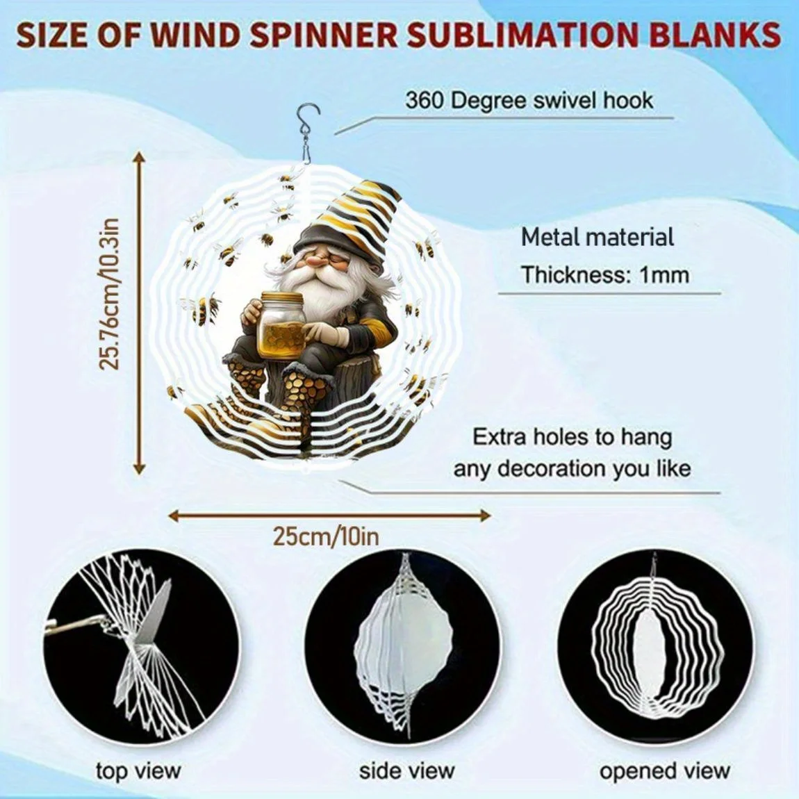 CIFBUY Metal Wind Chime Outdoor Garden Gnome Bee Mandala Decor Durable Easy Install Patio Porch Hanging Ornament Gift