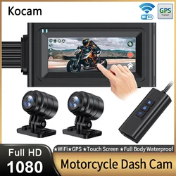 Caméra de tableau de bord étanche pour moto, écran tactile, WiFi, GPS, moto, enregistreur DVR, HD, 1080P, objectif pour touristes