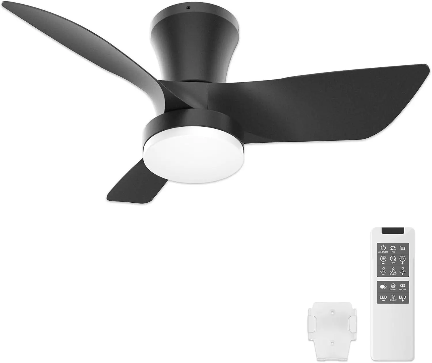 

30 inch Ceiling Fan with Light,Quiet Flush Ceiling Fan with Lights with Colors Dimmable LED,6-Speed Reversible White Fandelier