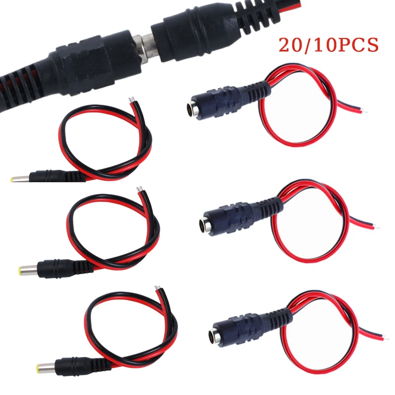 10/20PCS 12V Dc Connectors Male Female Jack Cable Wire Line Adapter Plug Power Supply 5.5 x 2.1mm