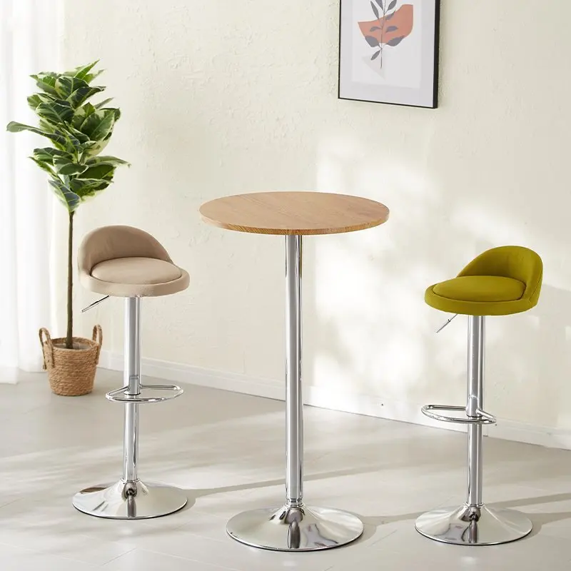 Simple small bar table household solid wood tall round table living room cafe Nordic wrought iron