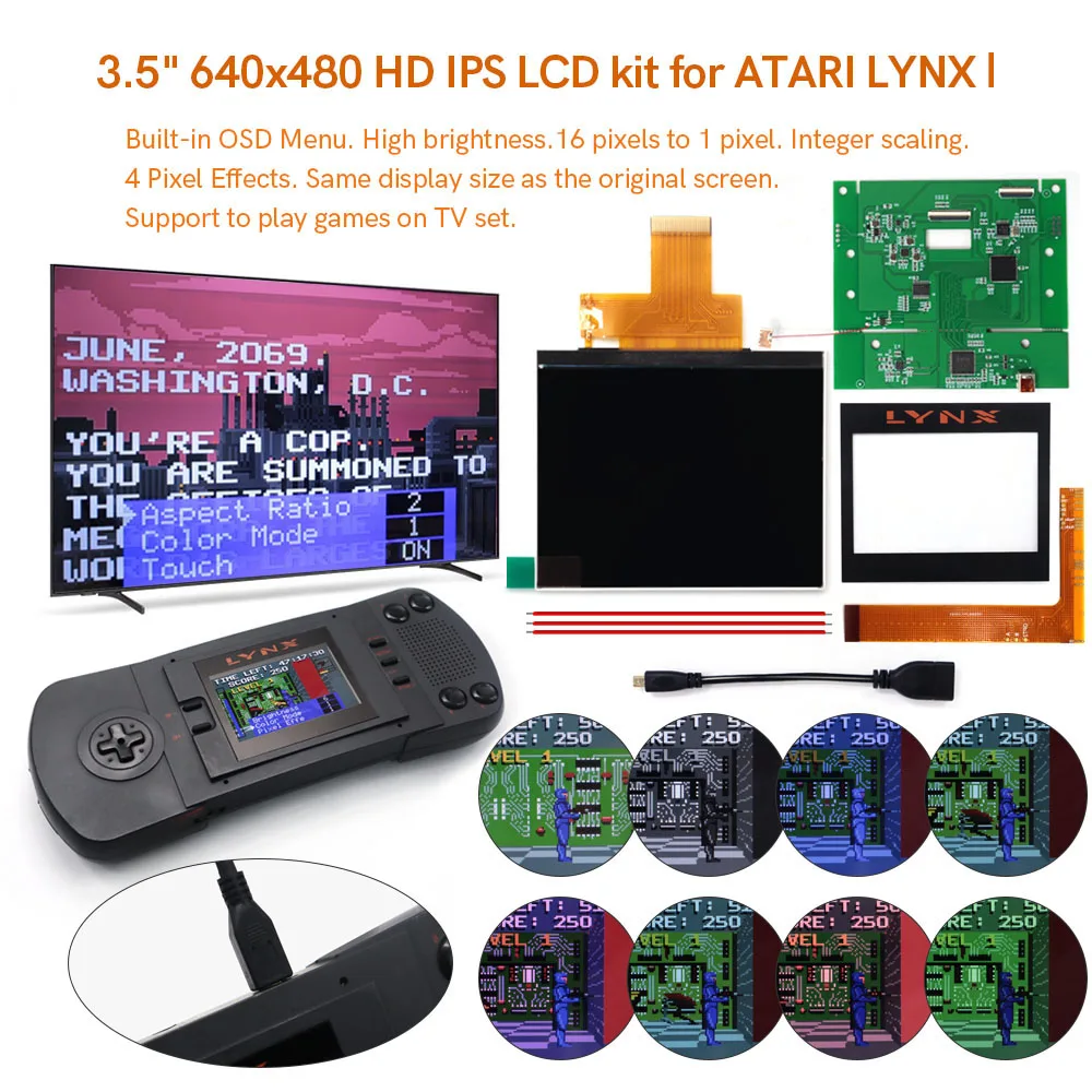 HISPEEDIDO Para Atari LYNX 1st, Kits de Substituição de Tela HD de 3,5 polegadas 640*480 com Controle por Toque, Kits de Reposição para Console