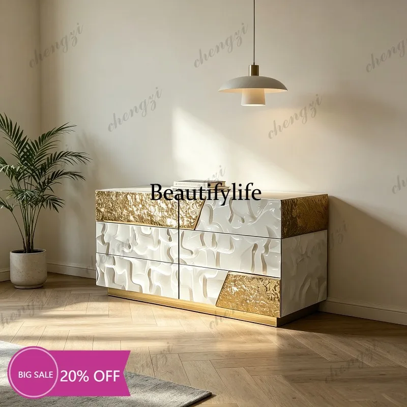 02 Light luxury art carving six chest cabinets, living room storage cabinets, porch cabinets, designer models
