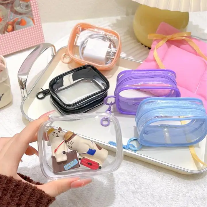 Colorful Transparent PVC Zipper Bag Waterproof Organizer Keychain for Blind Box Dolls Earphone Mystery Toy Storage New