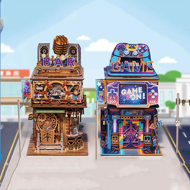 

DIY Wooden Dollhouse Casa Mini City Street View Bar Coffee House Game City 3D Handmade Assemble Toy Children Birthday Gifts