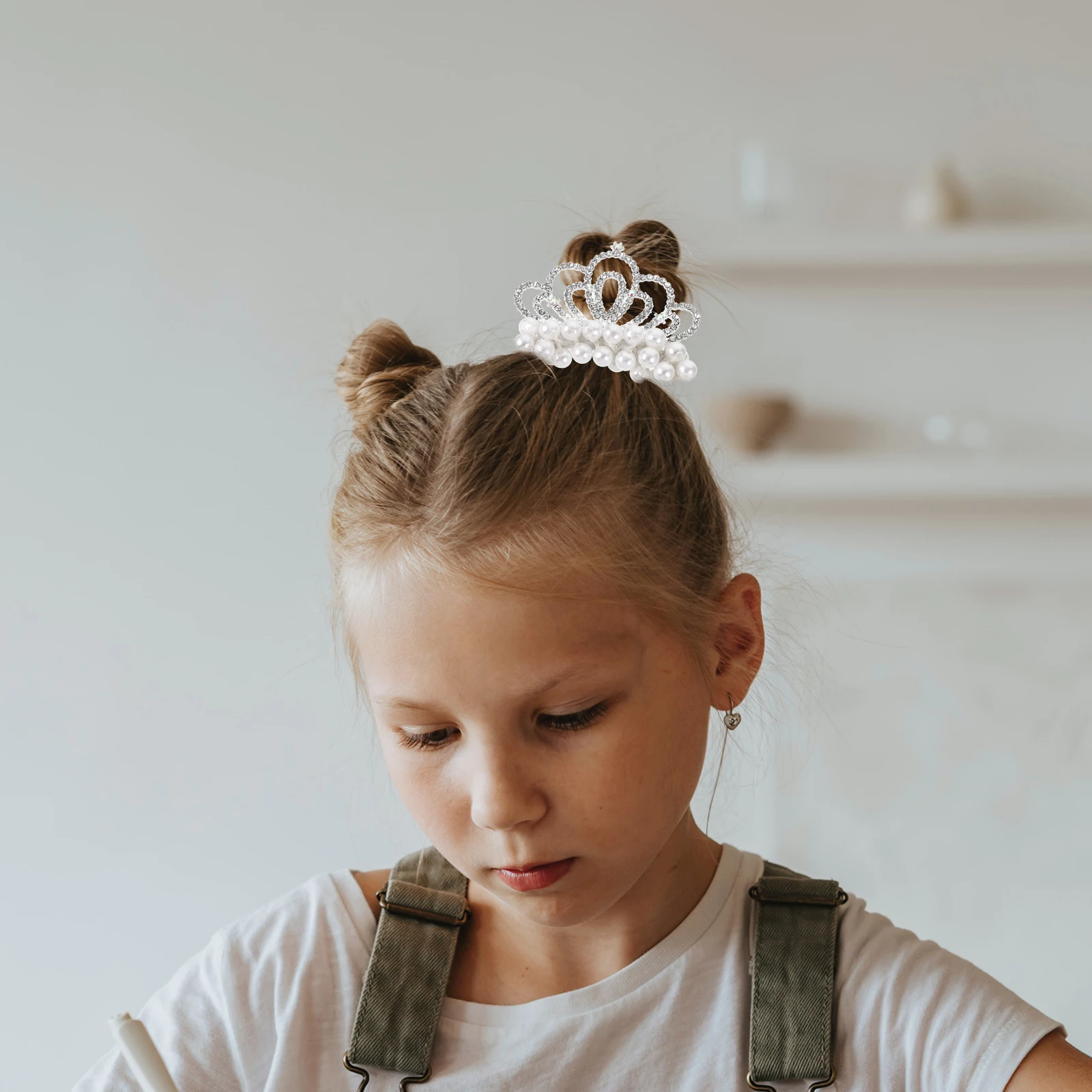 

Pearl Tiara Crown Hair Tie for Girls Elastic with Beads Holder Ties Accessories