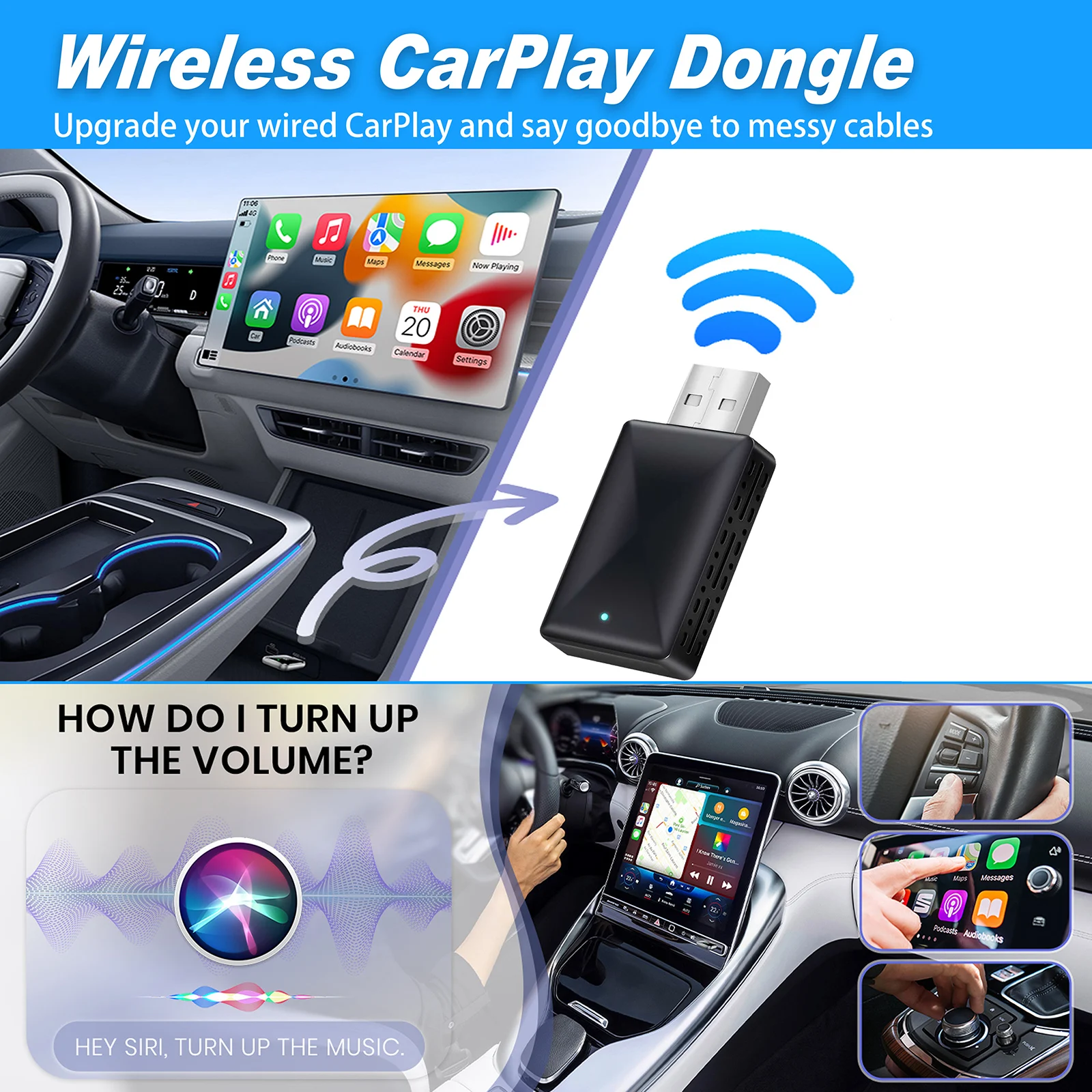 محول CarPlay اللاسلكي، ترقية 2025 2 في 1 صغير الحجم CarPlay وAndroid Auto، تحويل سلكي إلى لاسلكي مع USB وUSB-C/Type #3
