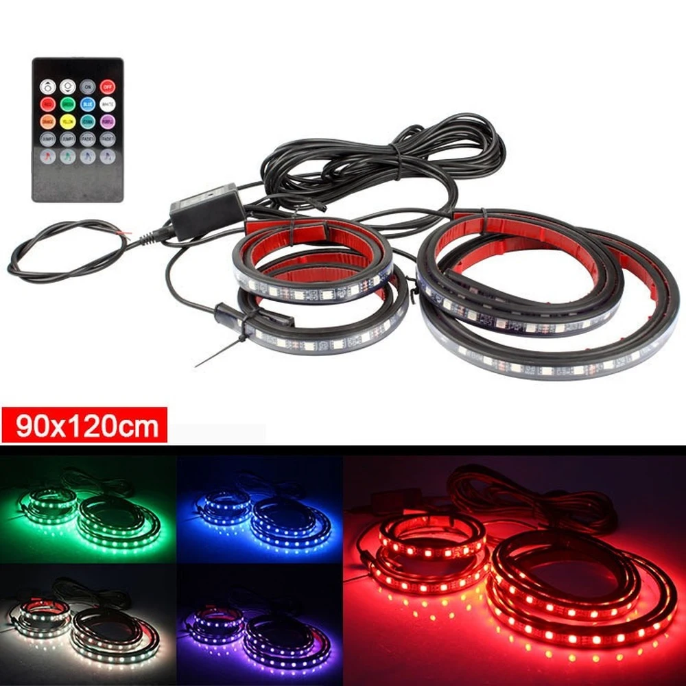 4Pcs Atmosphere Lamp Car Underglow Neon Light Strip Interior Flash Flexible RGB Remote Waterproof LED Decoration Light