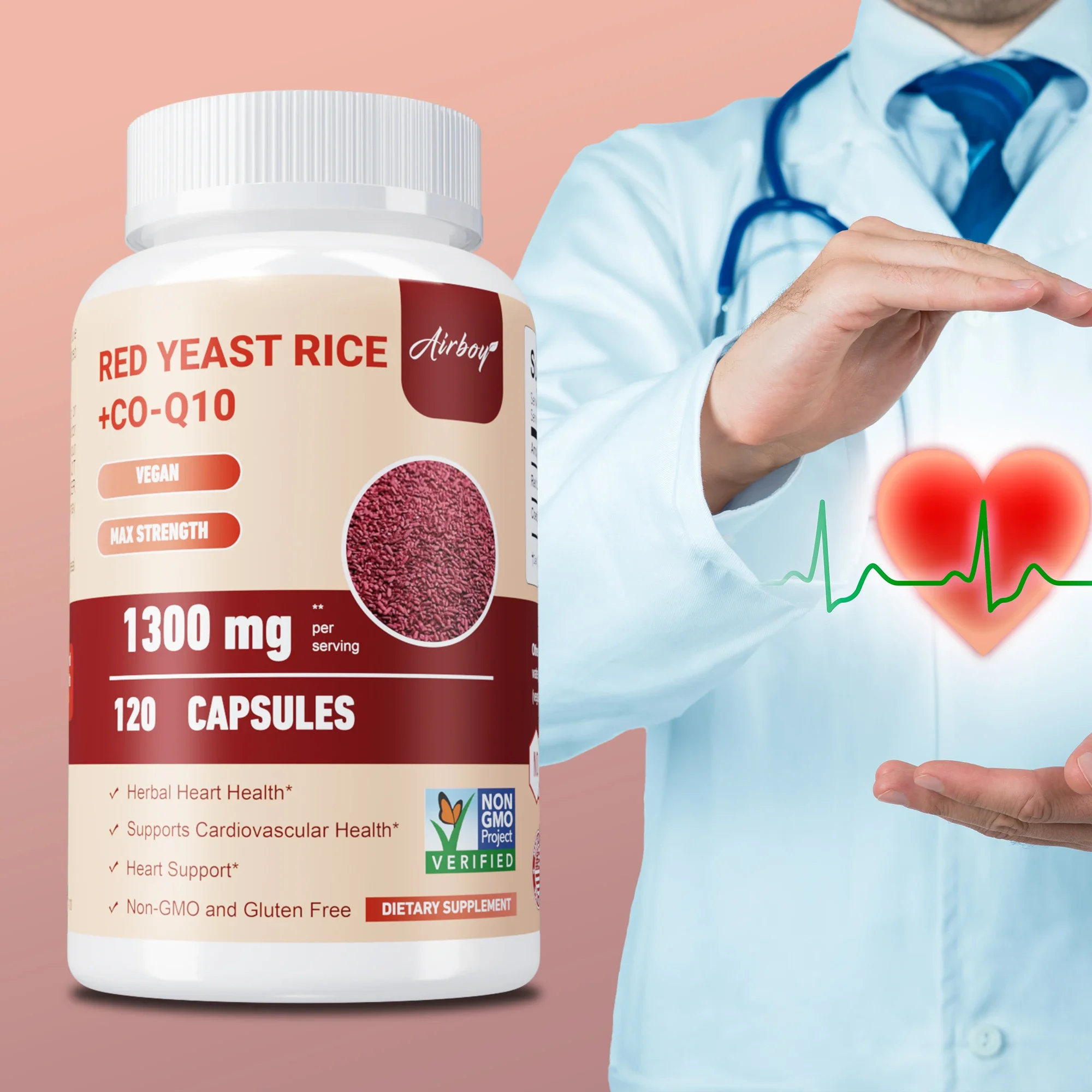 

Red Yeast Rice + CoQ10 - Heart Health Supplement, Promotes Energy Production,Supports Heart, Cardiovascular Health,Antioxidants